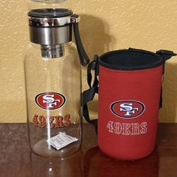 SF 49ers Glass Bottle Tea Infuser W/ Koozie