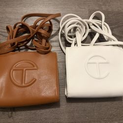 Small Telfar Bags In Brown & White 