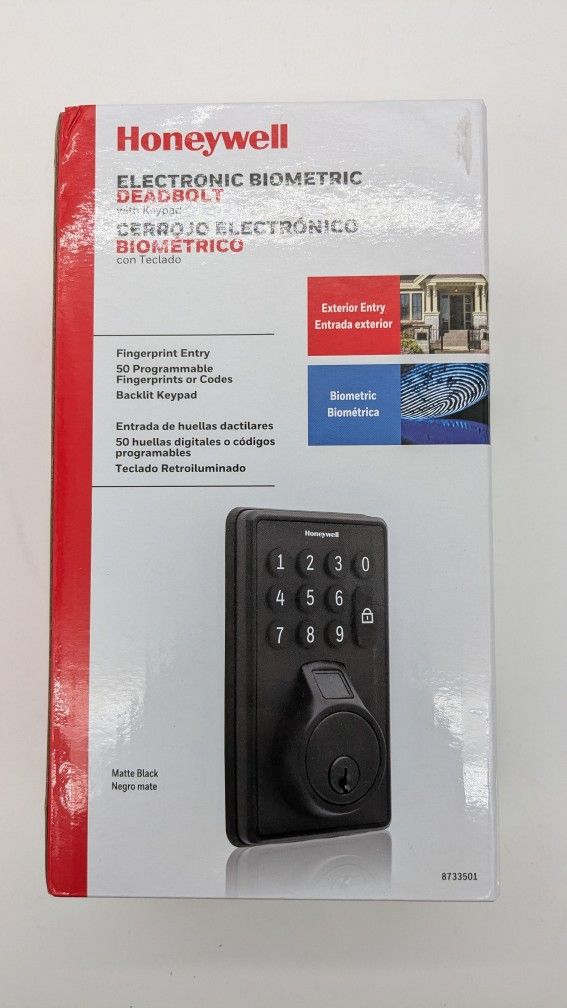New Honeywell ((contact info removed)) Electronic Deadbolt Lock With Touchpad Matte Black Finish