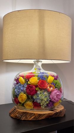 Unique Fillable Glass Table Lamp with wood base