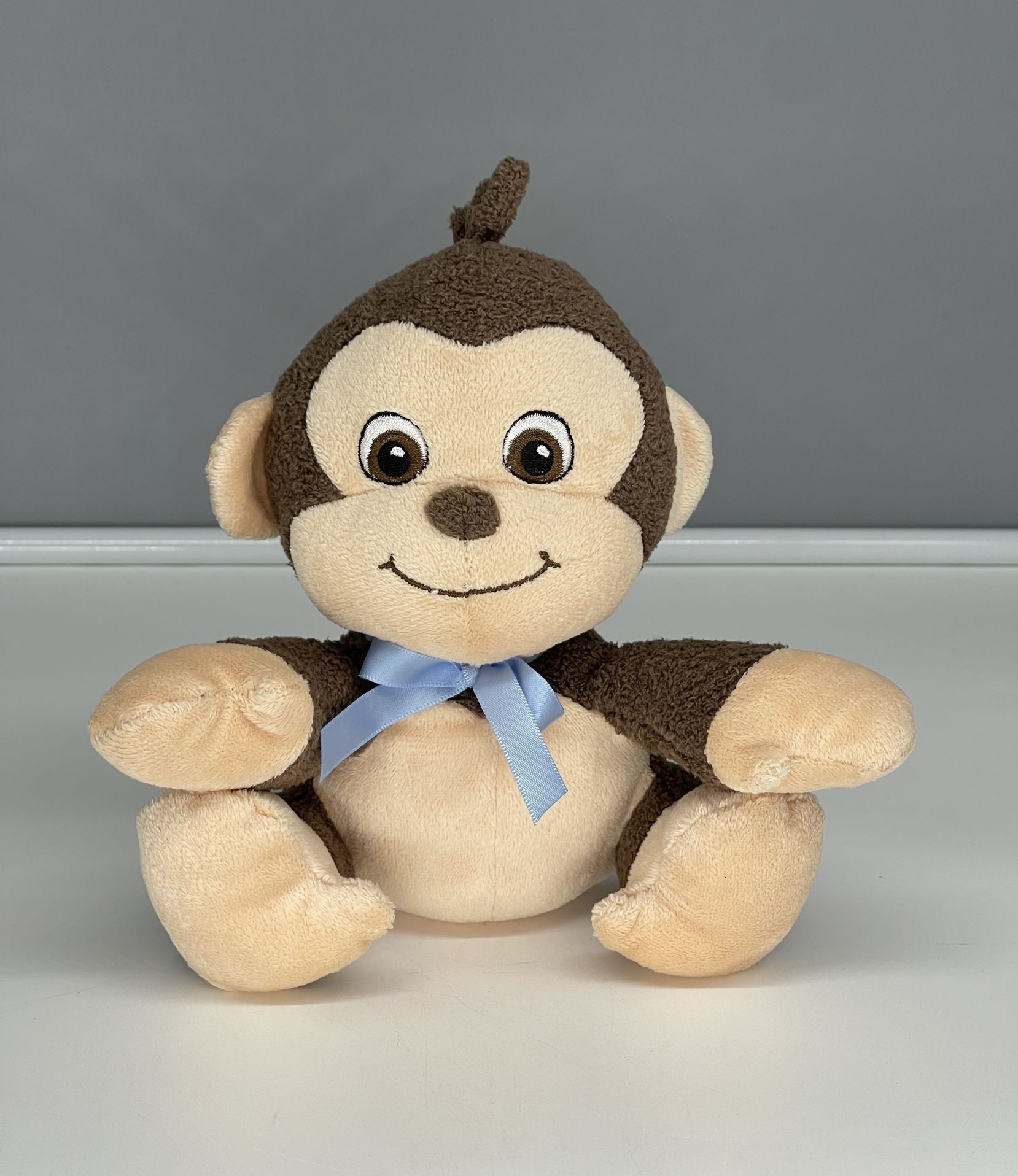 2010 Garanimals Brown Monkey Plush 8” Blue Bow Embroidered Sewn Eyes
