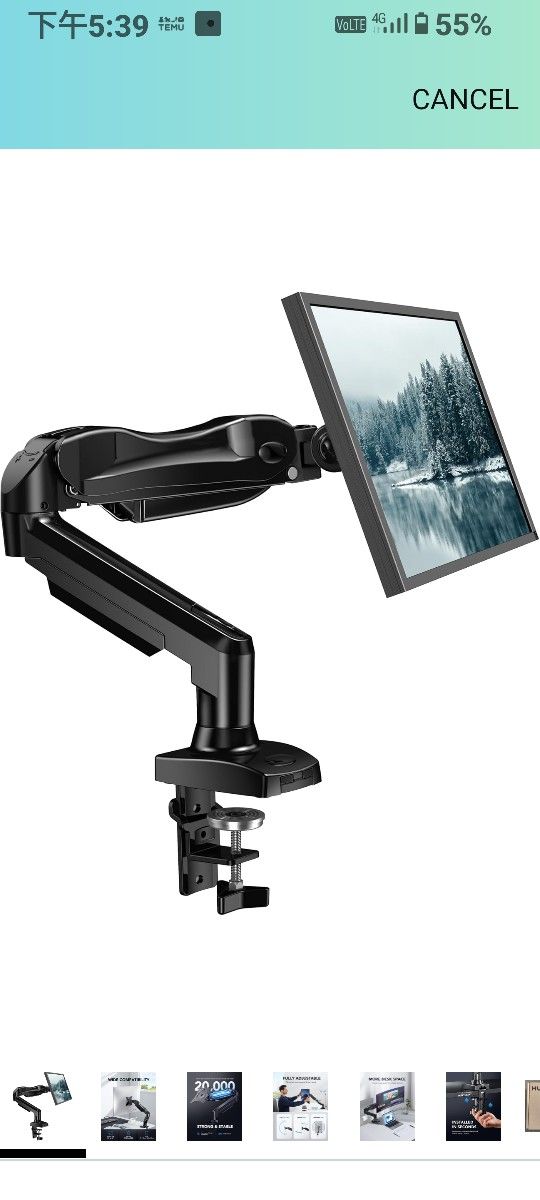 HUANUO Single Monitor Mount, 13 to 32 Inch Gas Monitor Arm, Adjustable Stand, Vesa Mount with Clamp and Grommet Base