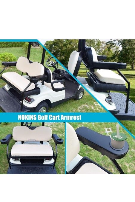 Golf Cart No Drill Rear Seat Armrests with Cup Holders