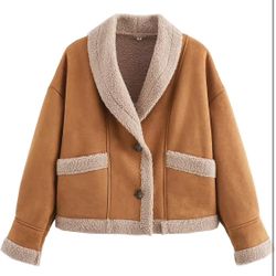 Light Beige Lapel Coat With Pockets Loose Suede Short Top Women's