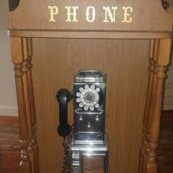 Vintage Western Electric Payphone Model 233, 3 Slot In Small Wood Booth