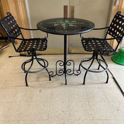 Neille Olson Mosaic Round Bistro Table and 2 Pub Chairs $650   