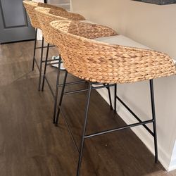 3 Wicker (woven Back Cushion) Barstools 