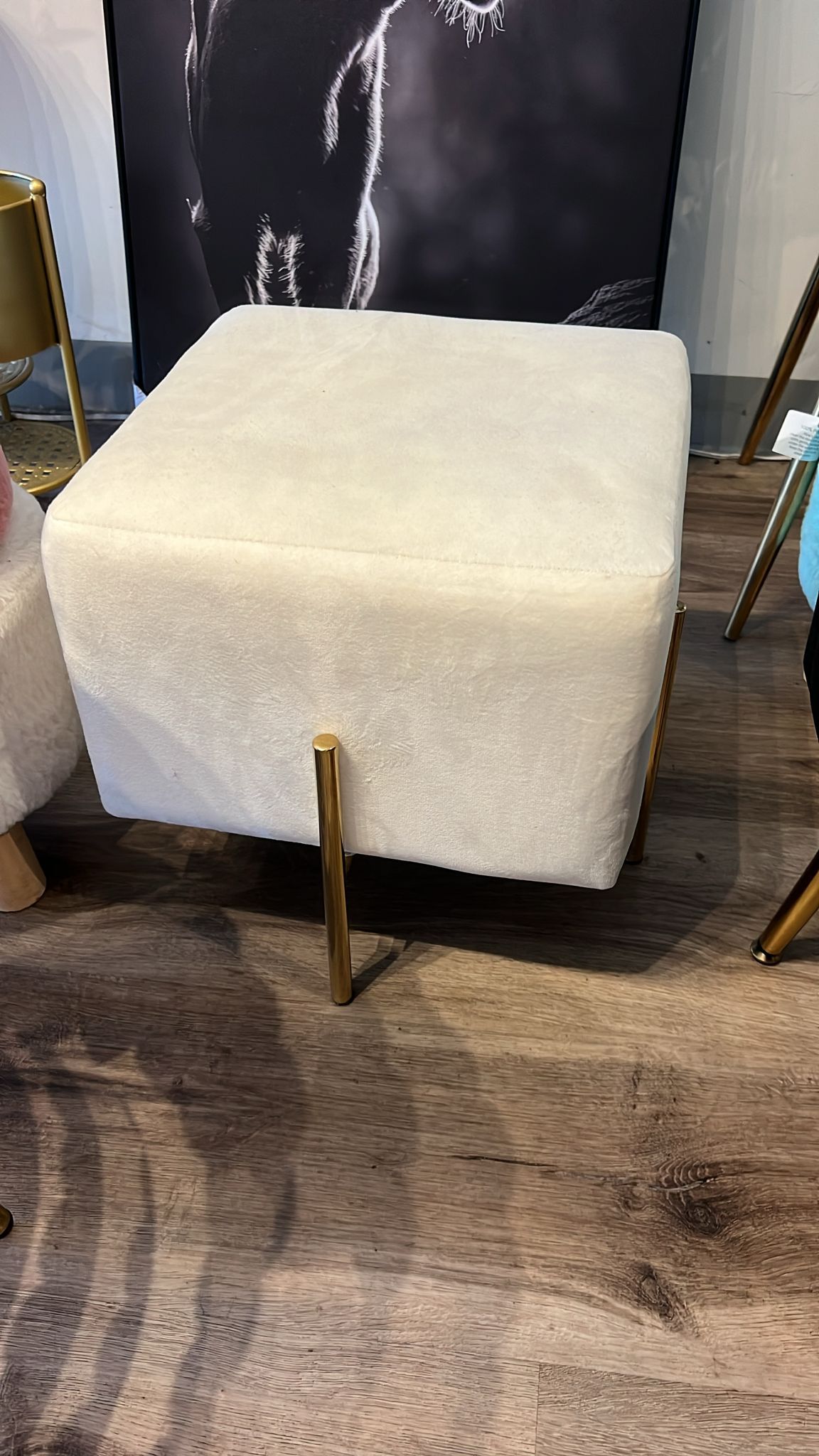 Cream Brand New Velvet Ottoman Square Foot Stool