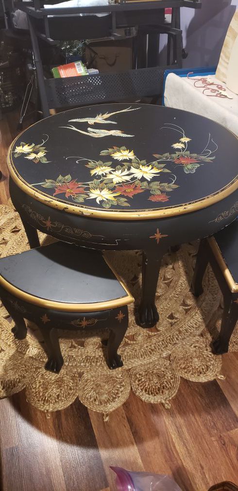 Antique Japanese Table and 4 Seats