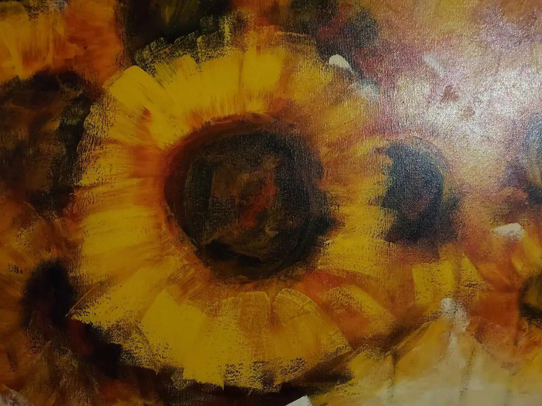 Vintage Oversized Sunflower Oil On Canvas Art by Carlo.  60 x 40