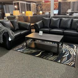 Betrillo Set Black |💥 Sofa |💥 Loveseat | Faux Leather 