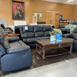 3-Piece Faux Leather Reclining Sofa Loveseat and Chair
