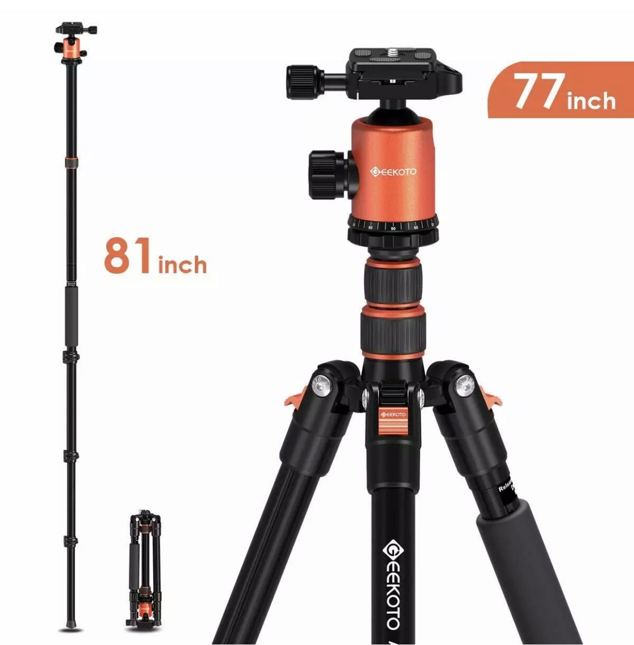 Geekoto 77” Camera Tripod DSLR Compact Aluminum Tripod with 360 Degree Ball