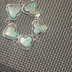 W Denetdale Sterling Silver and turquoise heart shaped pendent bracelet