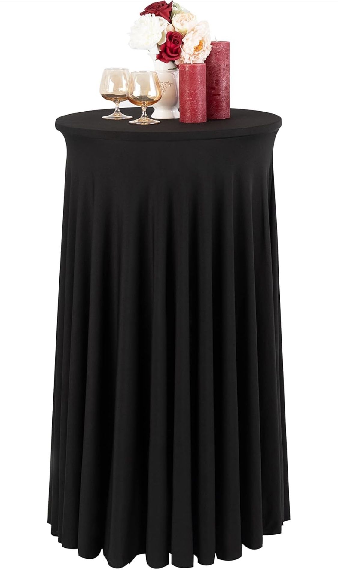 Black Spandex Cocktail Table Skirt - 43.3" Round Tablecloth for Highboy & Round Weddings Baby Shower Decorations & Events - Pack of 