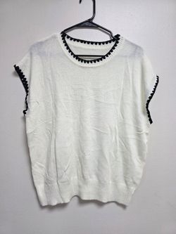 White Knit Top with Black Trim