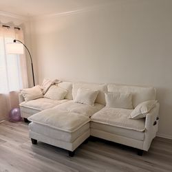 Modern Cream Sectional Couch with Chaise