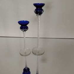 No Shipping Vintage Cobalt Blue Candle Holders