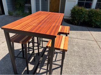 Mahogany high top bar table and barstools