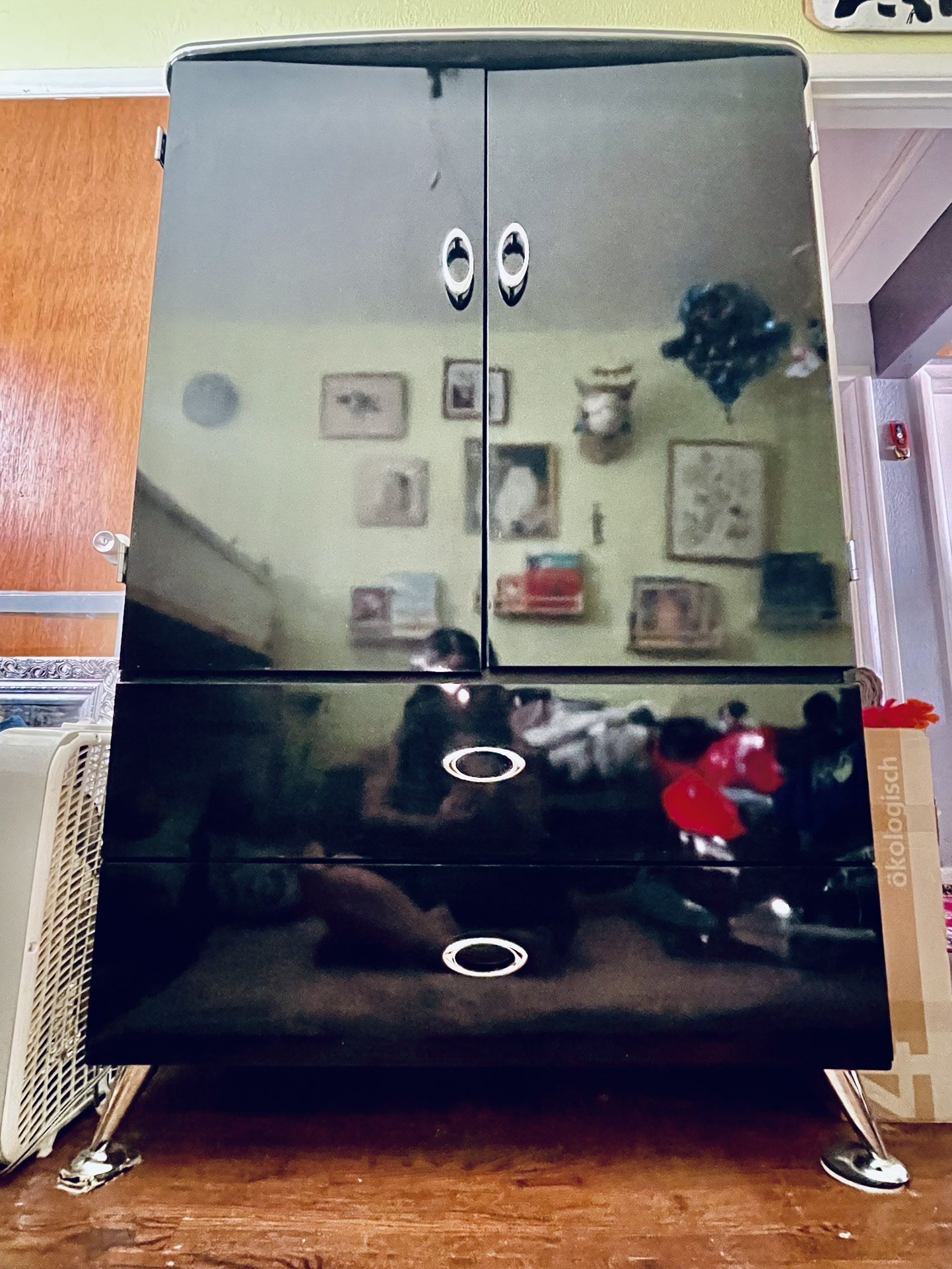 Retro Black Lacquer Armoire Wardrobe 