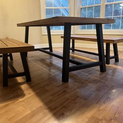 Farmhouse Dining Table With Benches