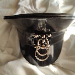 Black Vegan Leather Visored Cap