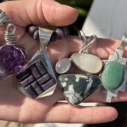 Assorted Vintage Sterling Silver Necklaces, Gemstones Amethyst 925 Jewelry Pendants