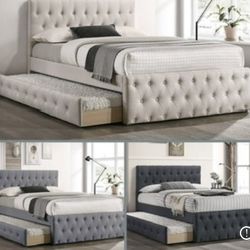 Full Twin Beige Frenchi Trundle Bed With Ortho Mattress Included!!