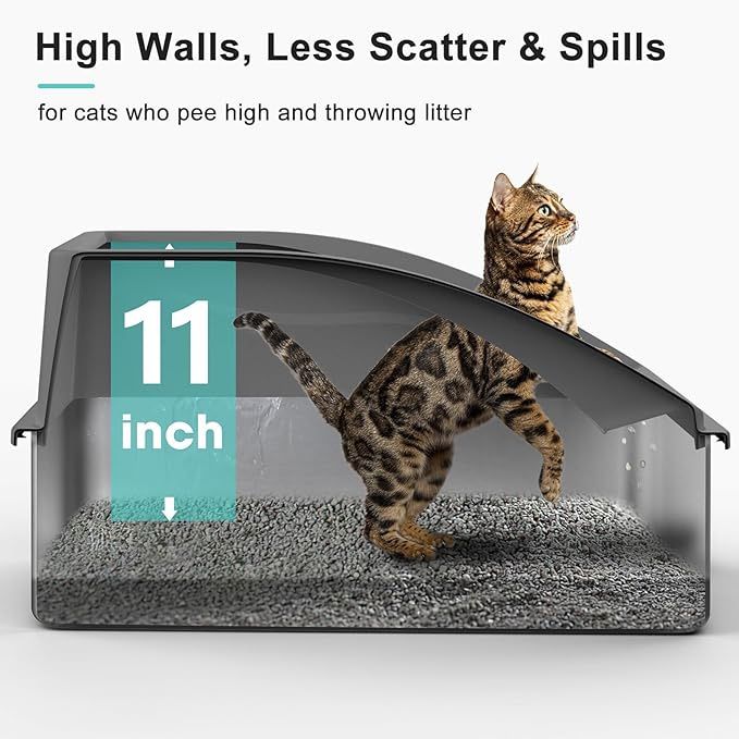 Stainless Steel Litter Box | XL Enclosed Cat Litter Boxes with Lid for Big Cats and Multi-Cats | High Sided, Anti-Urine Leakage | Non-Stick 23”x15”x1