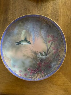 Decorative Hummingbird Plate - China (not glass) Gold edging.  - nice for end table, coffee table, or entry table as a place to drop keys. China (not