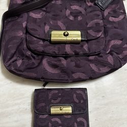 Coach Purple Bag And Wallet Set New With Tags