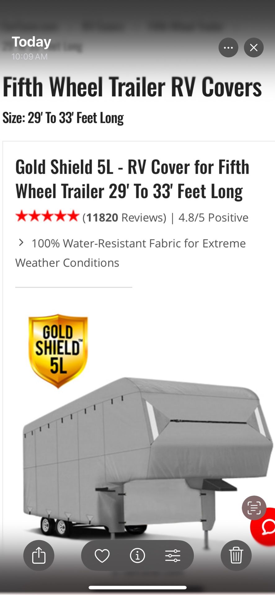29’-33’ 5th Wheel RV Cover
