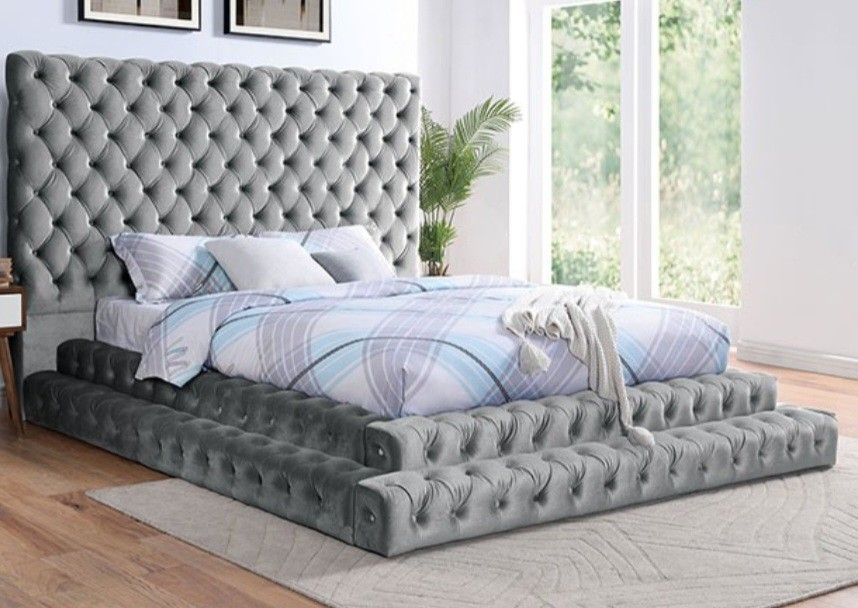 Brand New Grey Queen Size Platform Bed Frame (Available In Eastern King)