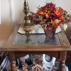 2 Tables With Etched Glass Inlays $40 Each