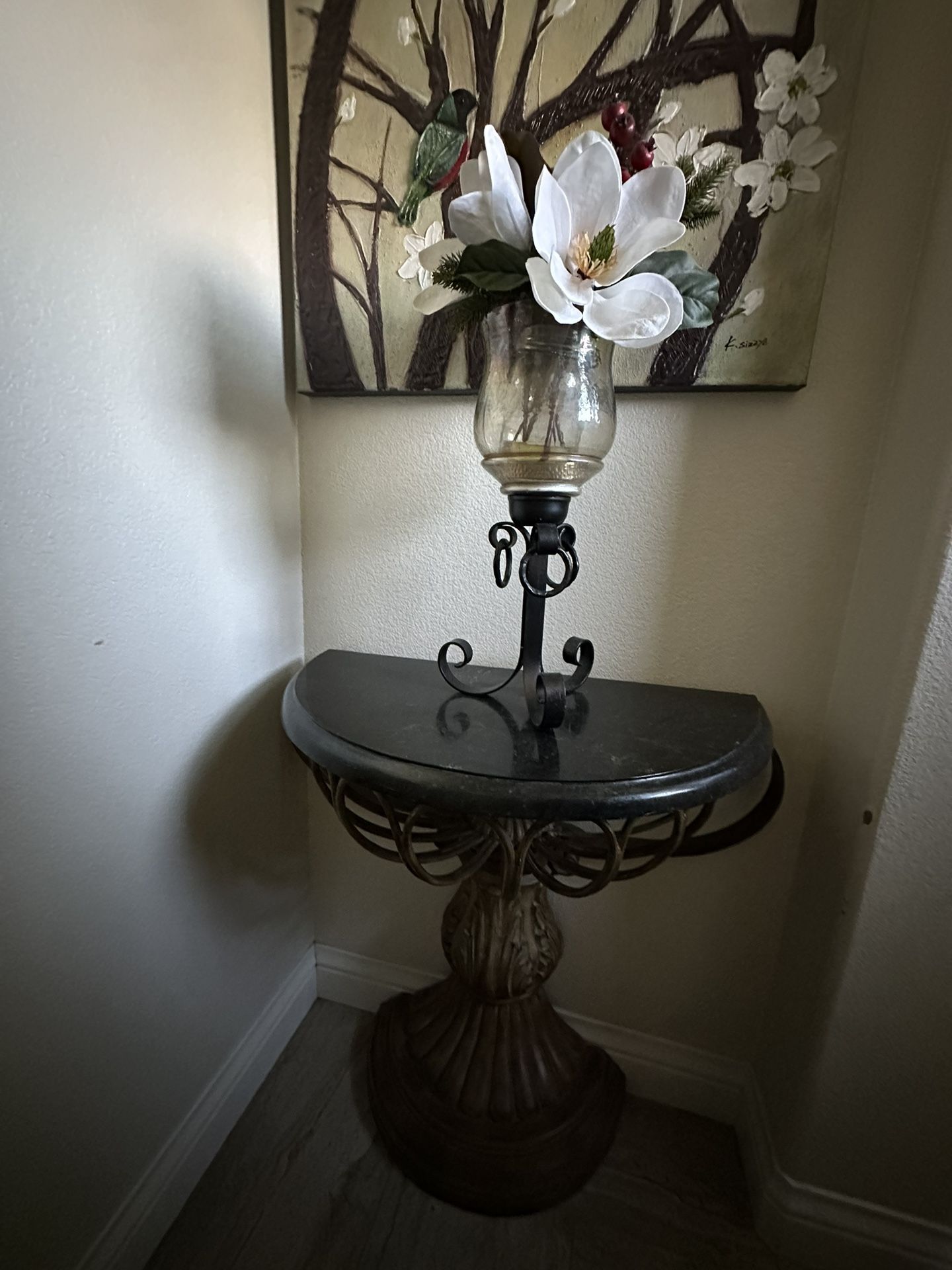 Accent Table Half-Moon Style Granite & Metal
