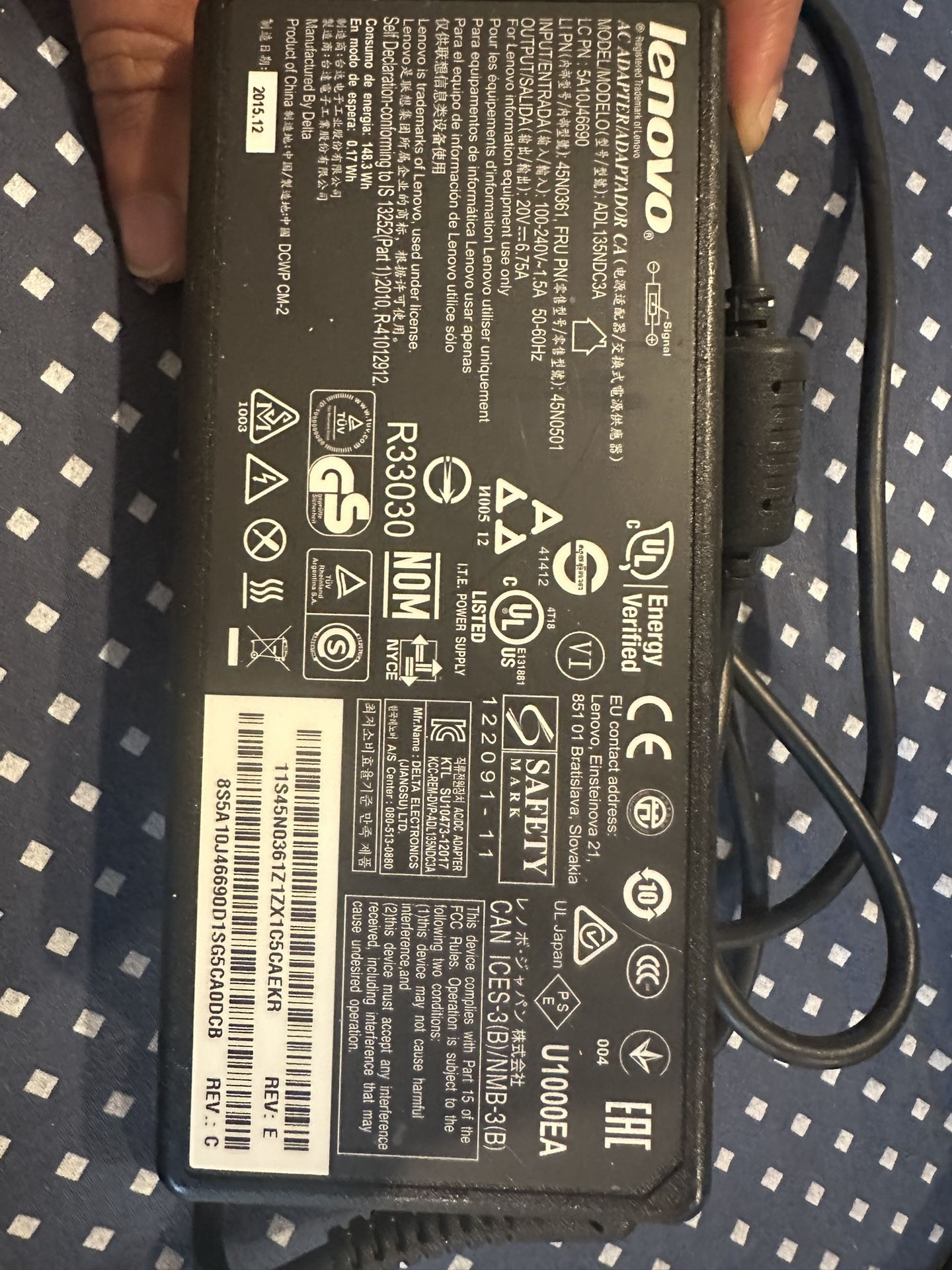 Lenovo Charger Adapter - Model - ADL135NDC3A