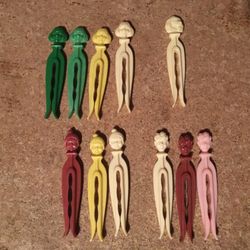 Lot Of 11 Rogers Clean And Grip Clothes Pins Boy Dog Grandma Lady