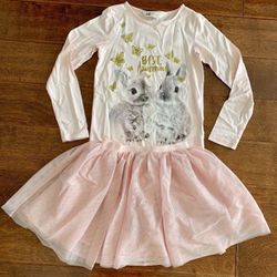 🌷H&M Spring/Summer Pink Bunnies Top + Pink Tulle Skirt  (Unworn With Tags)🌷  Very cute outfit for Spring, and Summer!  Size 6-8Y Past collection, no