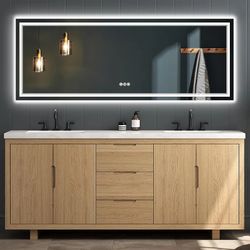 Led Mirror for Bathroom 96x36 Inch, Front and Backlit, Lighted Bathroom Mirror with Insert Light Pattern, Brighter & Clearer, Dimmable, 3 Colors, Memo