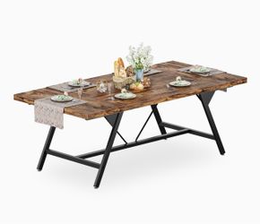 70” Dining Table Rustic Brown Metal Legs