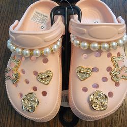 BRAND NEW Pink Kids Clogs with Decorative Charms and Pearls. TODDLER GIRLS Size 12