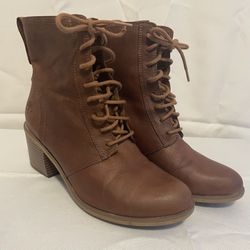 Timberland Womens Lace Boots Brown Leather Block Heel ReBOTL Defender