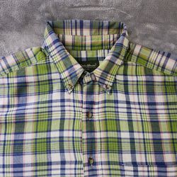 Eddie Bauer Short Sleeve Men's Button Down Dress Shirt Size: L Color: Green/Blue  Plaid 