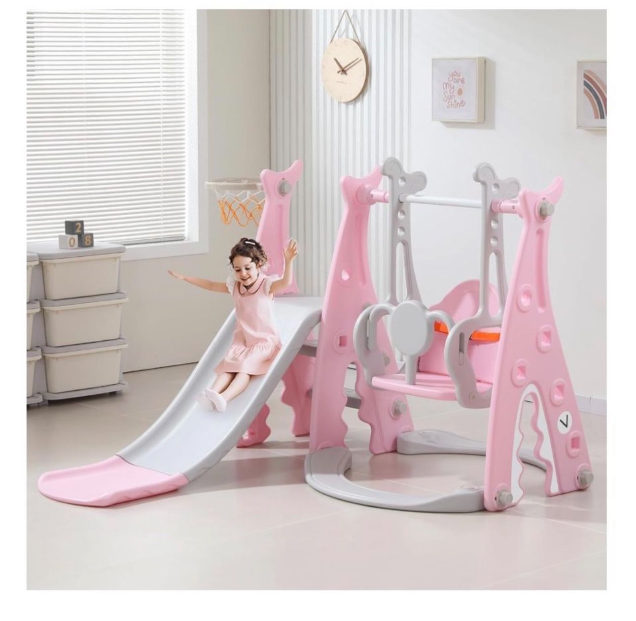 Toddler Slide&Swing Set Indoor,4 in 1 Kids Shark Slide Toy Playset V038