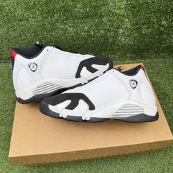Kids Size 5.5Y Jordan 14 Retro (BLACK TOE) White Black Red Sneakers