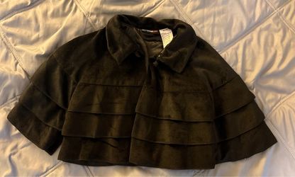 Black Tiered Cropped Cape Jacket Girls