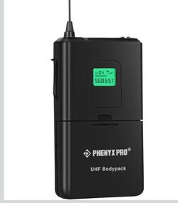 Phenyx Pro Wireless Bodypack Transmitter, 568.65MHz UHF Cardioid Pattern Wireless BodyPack Microphone, Fixed Frequency, 260 FT Range, for PTU-5000/PTU