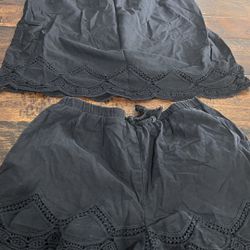 Youth Size XL 14/16 Black Summer Flora Broiderie Shorts And Blouse