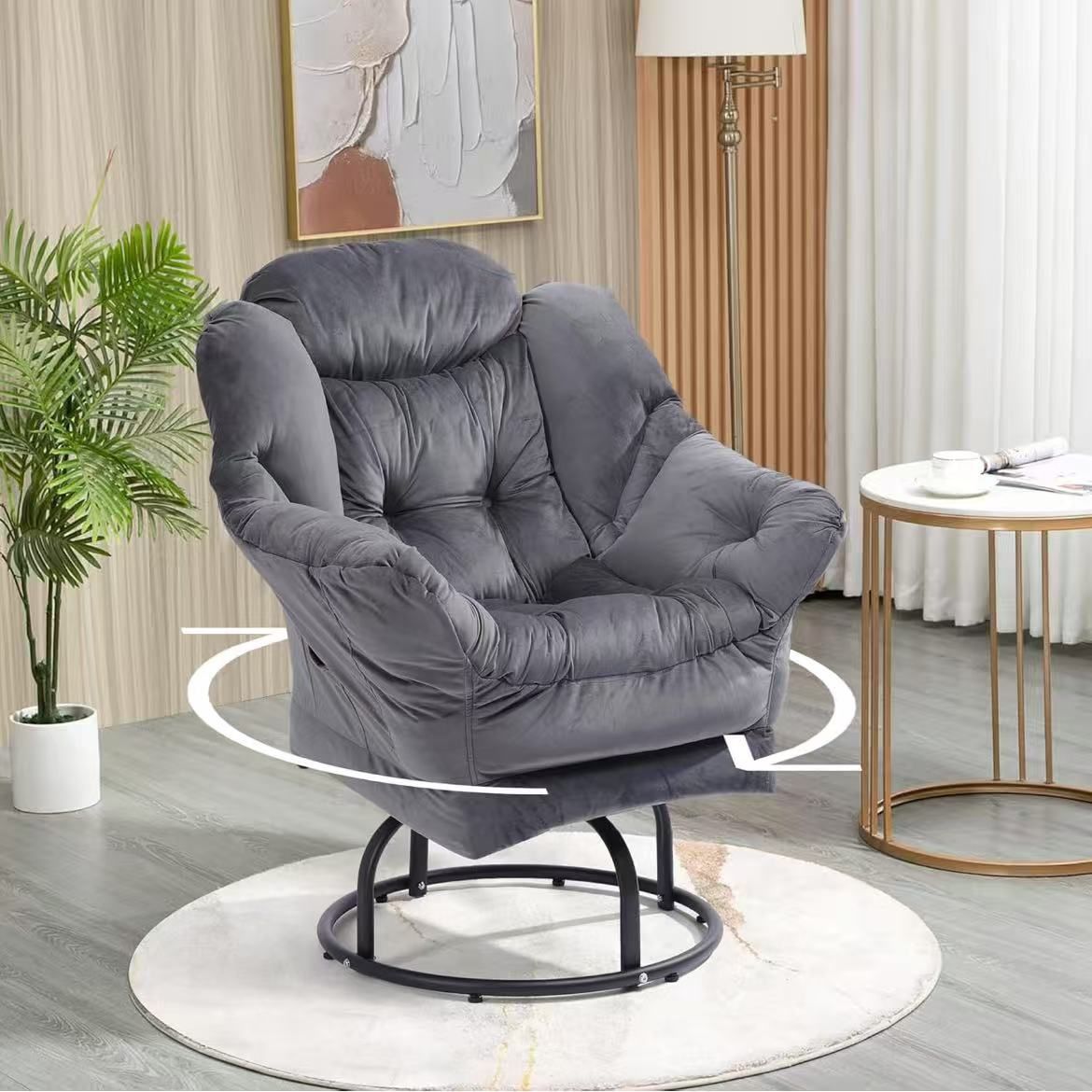 Lazy Chair,Swivel Lounge Chair,Comfy Chair with Soft Suede Fabric and Steel Frame,500lbs Capacity,Easy to Install (Dark Gray) $90