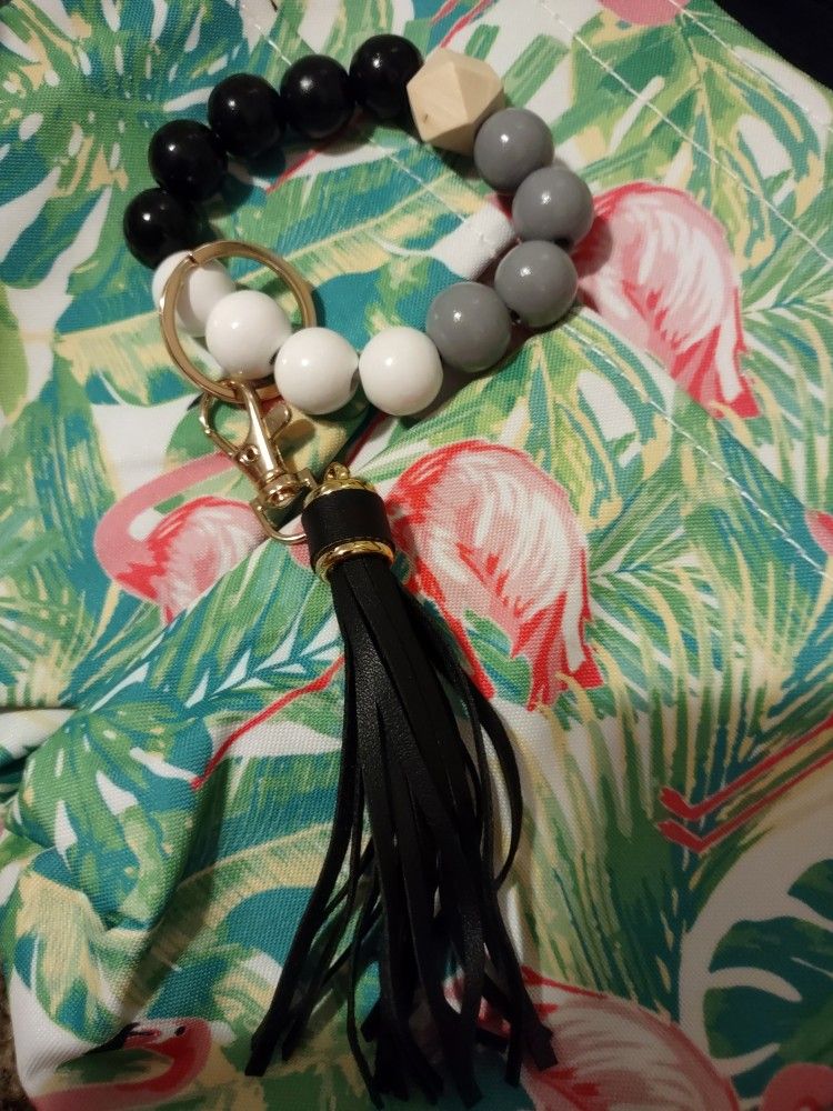 Beaded Bracelet Keychain With Tassel